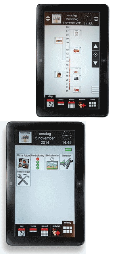 Bild på MemoPlaner med kalender och huvudmeny,