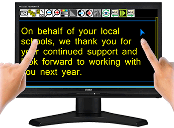 Bild på ReadEasy med en tjock bok under kameran.